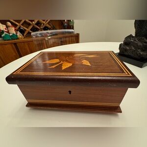 Vintage Wooden Jewelry Box with Key